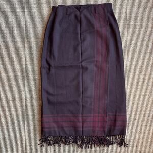 🖤 Rene Rowan Plaid Fringe Midi Skirt | Size 10 | Plum/Burgandy
